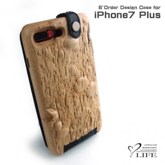 別注品:iPhone 7 Plus 専用木製ケース/玉杢/レザーカバー 　