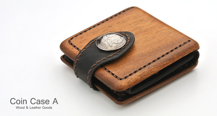 木と革のコインケース coin case Aトップ