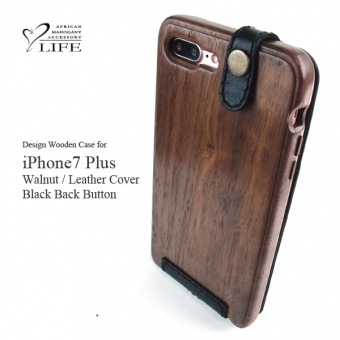別注品:iPhone 7 Plus 専用木製ケース/ウォルナット/レザーカバー