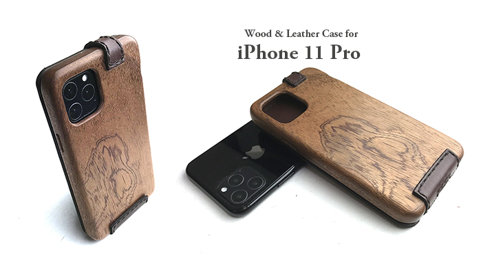 Apple iPhone 11 Pro 専用　木と革のデザインケース